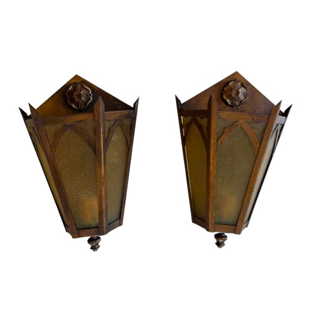 Antique Copper Plated Hexagonal Wall Sconces For Sale - Image 9 of 9