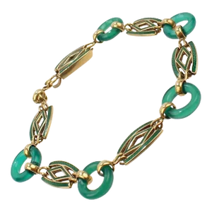 Vintage Smith & Pepper Edwardian English 9 Carat Gold, Enamel and Jade Link Bracelet