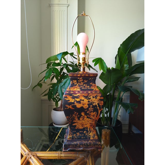 Late 20th Century Frederick Cooper Attributed Chinoiserie Lamp With Silk Pagoda Shade For Sale - Image 9 of 10