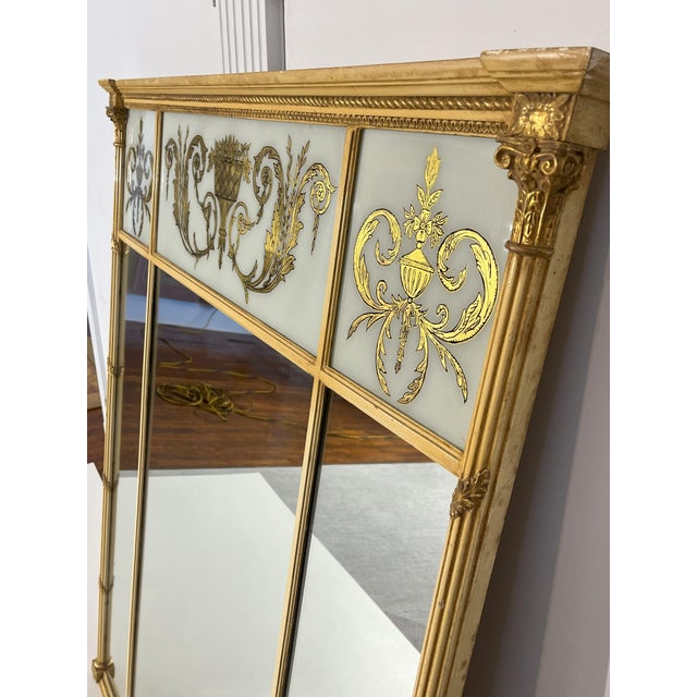 Early 20th Century 3-Panel Federal Style Eglomise Mirror For Sale In Greensboro - Image 6 of 8