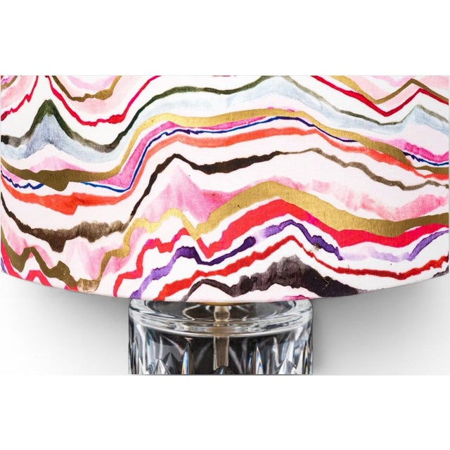 Metal Vintage Waterford Cut Crystal Table Lamp With Custom Agate Drum Shade For Sale - Image 7 of 8