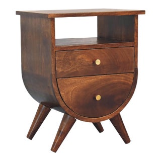 Curved Chestnut Mango Wood Nightstand With Drawers For Sale