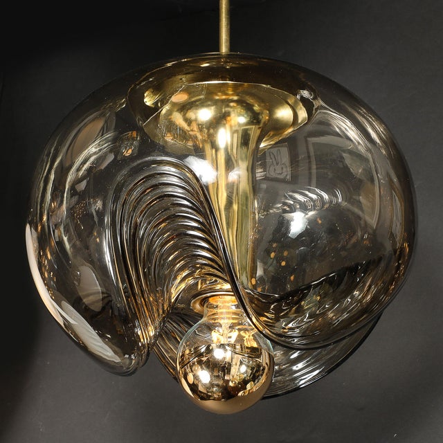 Mid-Century Smoked Glass Undulating Pendant Chandelier by Peill & Putzler For Sale - Image 13 of 14