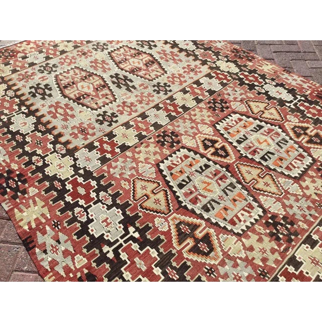 Red Oversized Vintage Turkish Kilim Rug - 70" X 142" For Sale - Image 8 of 11