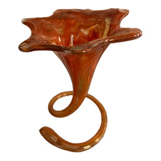 Vintage 1970''s Art Glass Tulip Swirl Vase For Sale