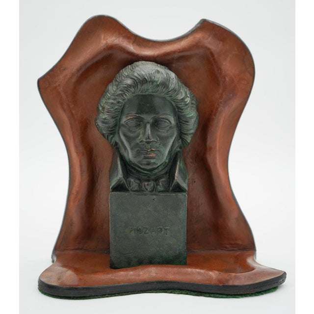 Mozart and Beethoven Leather Bookends with Patina, Set of 2 For Sale - Image 12 of 15