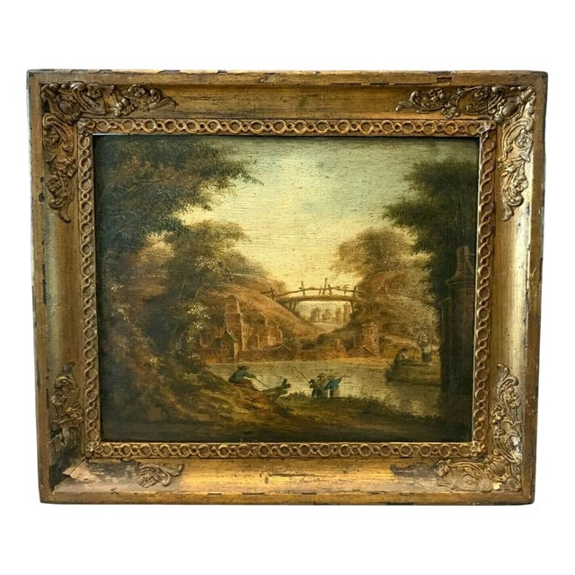 Animated Landscape, 19th Century, Oil on Oak Panel, Framed For Sale