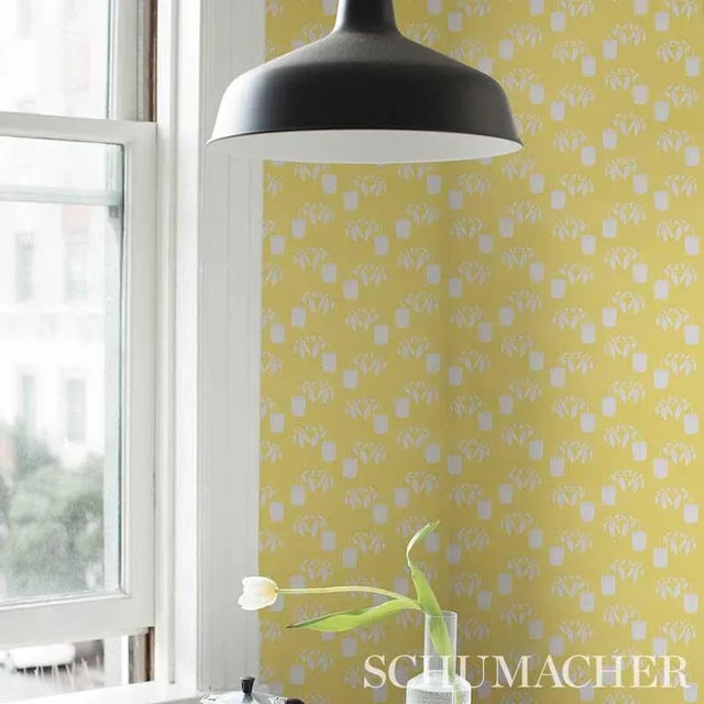 Contemporary Schumacher X Peg Norriss Reaching Out Wallpaper in Lemonade - 10 Yards For Sale - Image 3 of 4