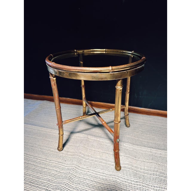 Metal 1970s Faux Bamboo Brass + Glass Petite Cocktail Table For Sale - Image 7 of 12