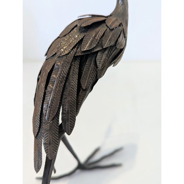 Metal Mid-Century Japanese Bronze Crane Okimono Sculpture For Sale - Image 7 of 7