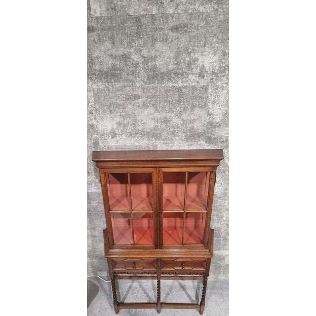 Antique Jacobean Style Display Chinese Cabinet Showcase in Oak, 1890s For Sale - Image 5 of 15