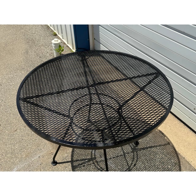 Black Vintage Salterini Style Wrought Iron Mesh Patio Table – 36” Round For Sale - Image 8 of 12