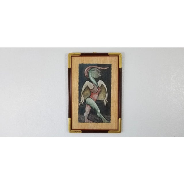 Brown 1980s Rub Val Surrealist Abstract Female Painting For Sale - Image 8 of 8
