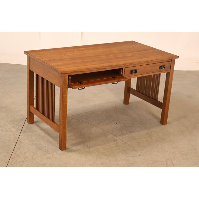 Stickley Stickley Mission Collection Oak Spindle Writing Desk For Sale - Image 4 of 18