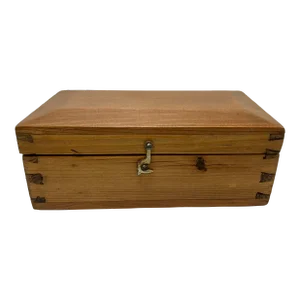 Antique Wooden Box With Dovetail Joints and Brass Latch From England - Circa 1850
