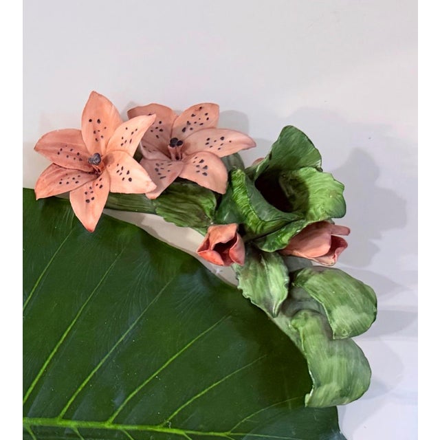 Green Vintage Italian Porcelain Flowers Sculpture Taper Candle Holders Signed Capodimonte - A Pair For Sale - Image 8 of 11