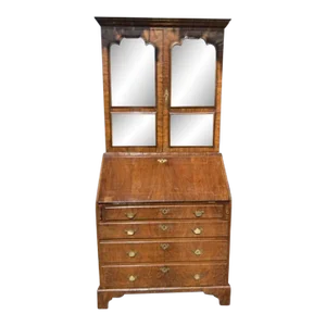 Antique Late 18th Early to 19th Century George III Walnut Bureau Bookcase