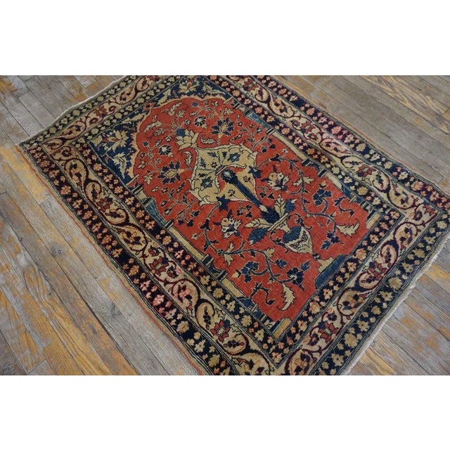 Antique Red Square Tabriz Floral Vase Muslim Prayer Rug For Sale - Image 9 of 12