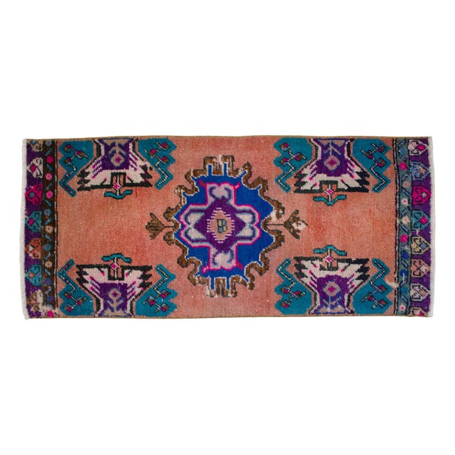 Metal Front of Bath Sink Rug Hand Made Kitchen Mat Colorful Mini Rug 1'6" X 3'4" For Sale - Image 7 of 14