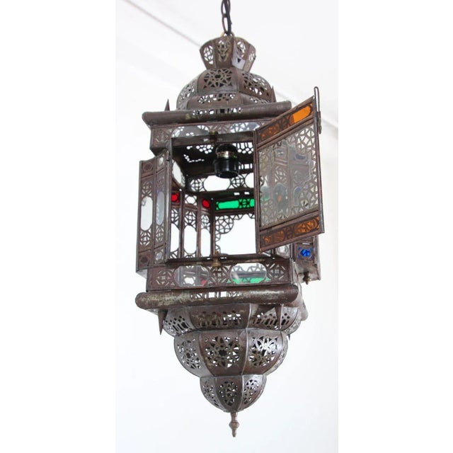 Vintage Moroccan Handcrafted Light Fixture with Multi-Color Glass Stylish handcrafted Moroccan pendant with multi-color...
