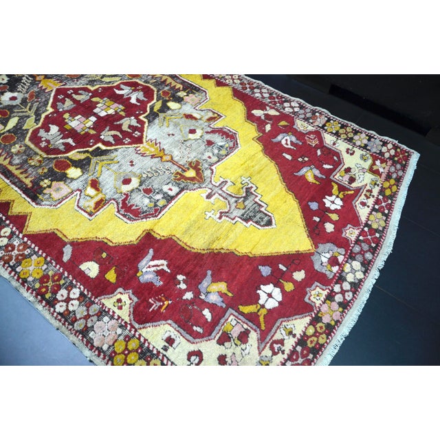 Vintage Turkish Red and Yellow Rug For Sale - Image 4 of 11