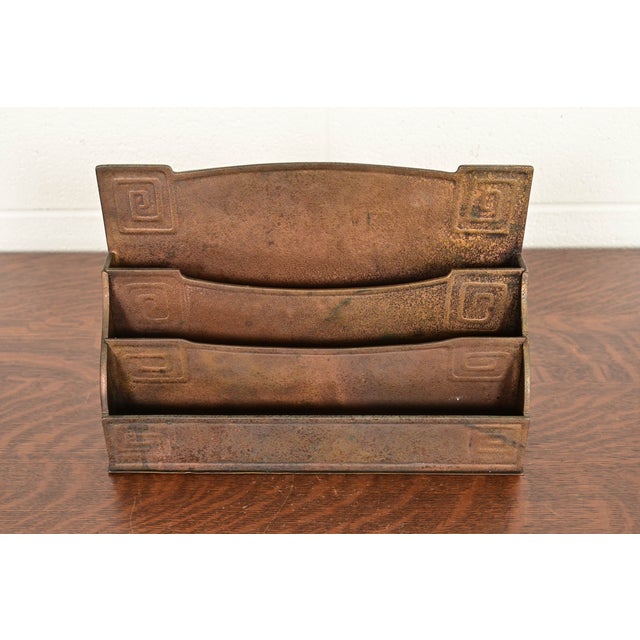 Art Deco Tiffany Studios New York Art Deco Greek Key Bronze Letter Rack For Sale - Image 3 of 13