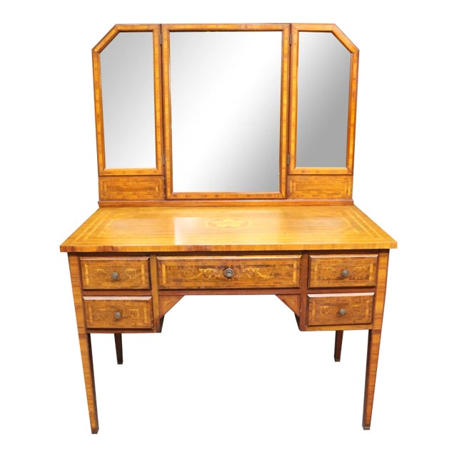 Aimone Mahogany & Satinwood Vanity W/Mirror For Sale