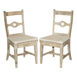 Swedish Style Reclaimed Pine Side Chairs with Cushioned Seats, Set of 2 For Sale