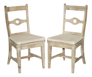 Swedish Style Reclaimed Pine Side Chairs with Cushioned Seats, Set of 2