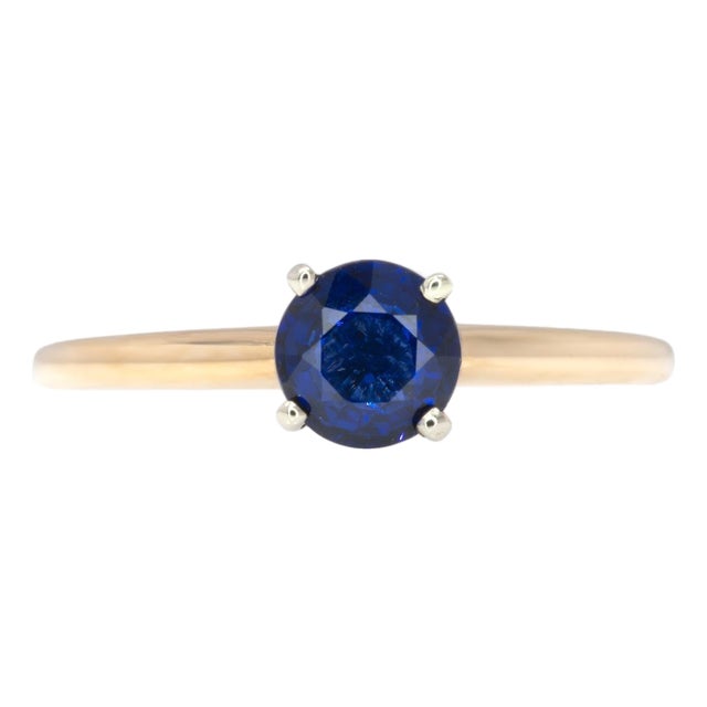 Natural Ceylon Sapphire Solitaire Ring: Solid 14k Gold, 5mm Round Fine Jewelry, Size 6.75 For Sale
