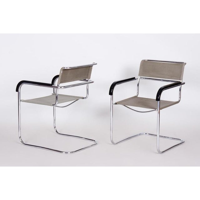 Black Czech Bauhaus Chrome Armchairs attributed to Marcel Breuer for Thonet, 1930s, Set of 2 For Sale - Image 8 of 12