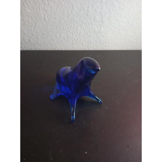 Contemporary 1980s Cobalt Blue Art Glass Sea Lion Figurine For Sale - Image 3 of 6