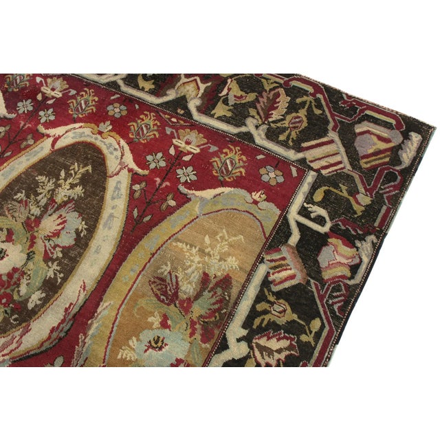 Late 19th Century Hand-Knotted Antique Russian Karabagh Rug in Red, Brown Cartouche Floral Pattern For Sale - Image 5 of 7
