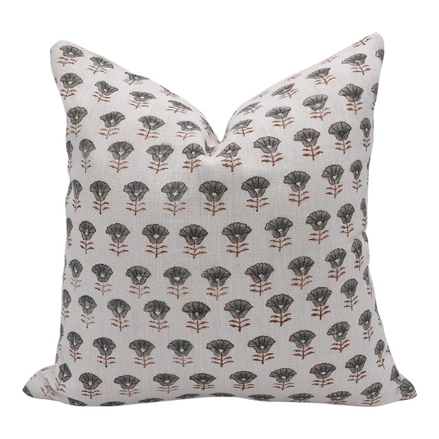 Fabdivine Indian Block Print Cushion Cover 18x18 Inch Off-White Linen-Kohinoor For Sale