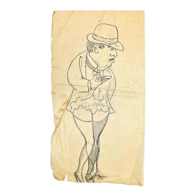 Mino Maccari, Portrait, Drawing, Mid-20th-Century For Sale