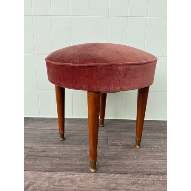 Small Vintage Ottoman in Wood and Velvet, 1950s For Sale - Image 10 of 10