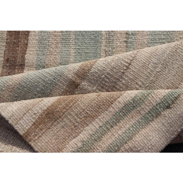 Vintage Turkish Kilim With Soft Sage Green, Sand, Taupe, and Earthy Stripes For Sale - Image 10 of 11