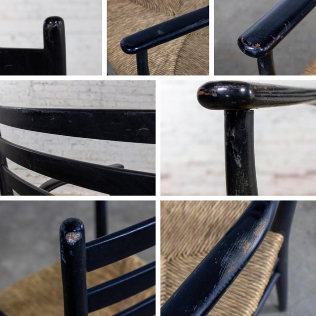 Mid-20th Century Italian MCM Ladderback Armchair Black Frame With Rush Seat Manner of Gio Ponti For Sale - Image 17 of 18