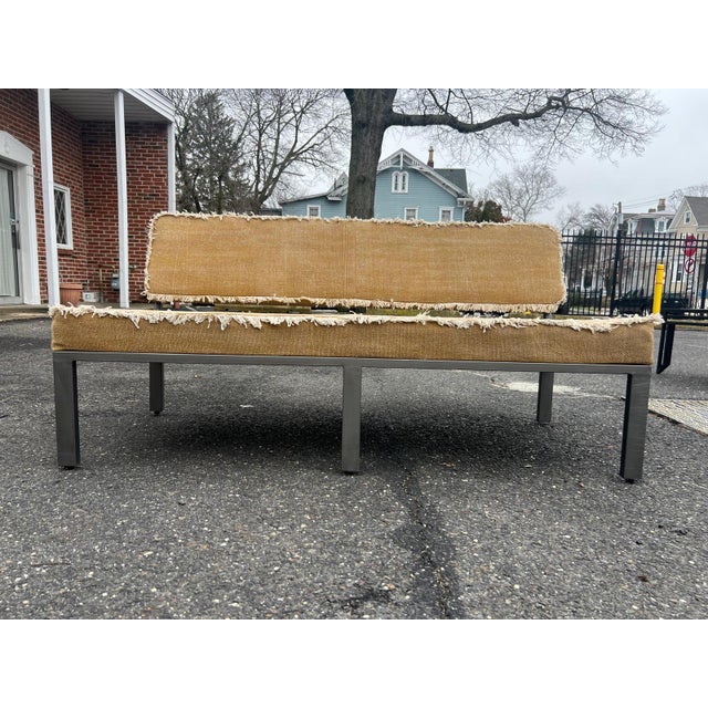 2020s Vintage Upholstered Bench With Fringed Linen For Sale - Image 5 of 8