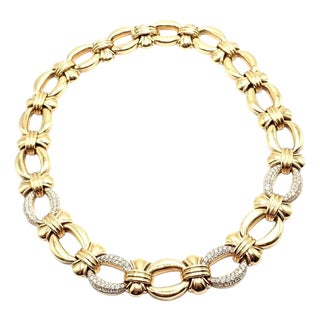 Vintage Bvlgari Bulgari Diamond Yellow Gold Link Necklace For Sale