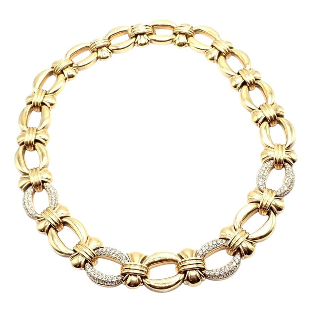 Vintage Bvlgari Bulgari Diamond Yellow Gold Link Necklace For Sale