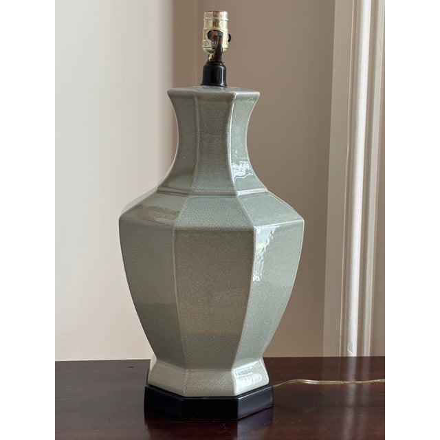 Celadon Mid-20th Century Crackle-Glazed Celadon Table Lamp For Sale - Image 8 of 17