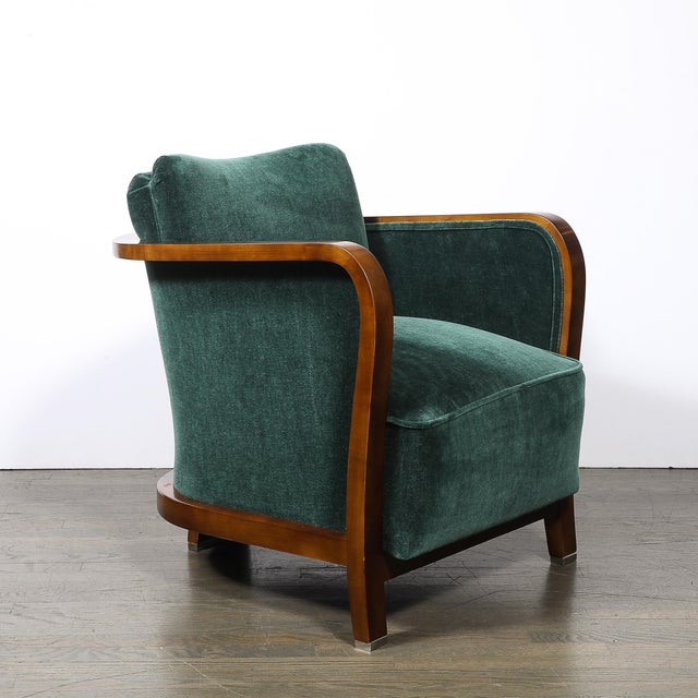 Pair of Art Deco Walnut Armchairs in Eucalyptus Mohair Velvet W/ Nickel Sabots For Sale - Image 18 of 18