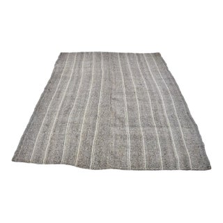Vintage Minimalist Turkish Striped Kilim Rug in Oatmeal & Ivory Pinstripes For Sale