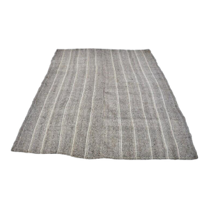 Vintage Minimalist Turkish Striped Kilim Rug in Oatmeal & Ivory Pinstripes