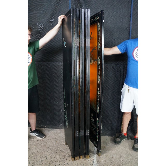 Chinese Export 8 Panel Coromandel Gold Leaf Lacquer Folding Screen Room Divider For Sale - Image 16 of 18