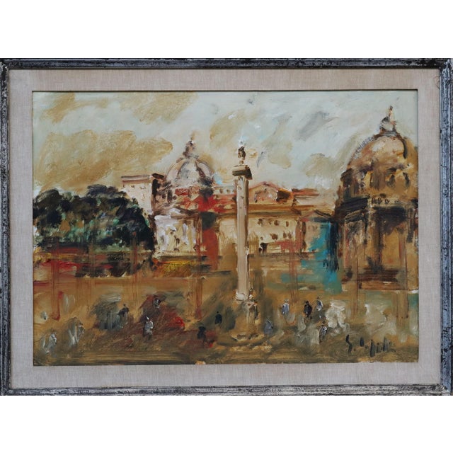 Emanuele Cappello, View of Piazza Del Popolo in Rome, 1970s, Oil Painting on Canvas For Sale - Image 10 of 13