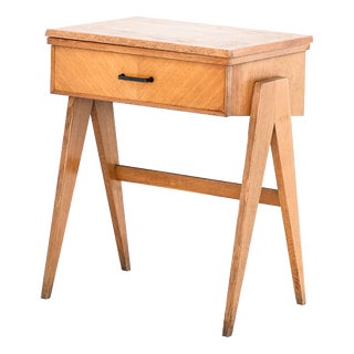 Vintage Oak Console or Side Table with Compass Legs, France, 1960s For Sale