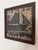 This is a charming vintage nautical textile fragment art piece, featuring a stylized sailing ship woven in a graphic navy...