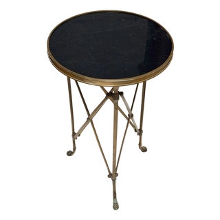Antique Empire Style Black Marble & Brass Paw Foot Gueridon Side Table For Sale